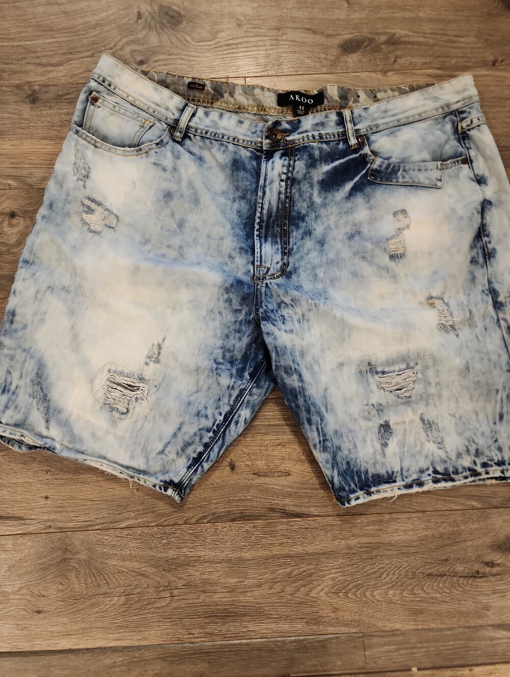 AKOO Y2k Jorts Light Blue Acid-Wash Distressed Men's Denim Shorts Sz 44 Street